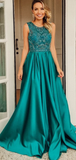 Royal Blue Satin Beading Sleeveless Charming Prom Dresses Evening Dresses #SED238