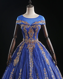 Cap Sleeve Royal Blue Tulle Senior Long Prom Dress, Formal Dress #SED245