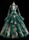 Green Long Sleeve Lace Unique Prom Dress Formal Gowns Evening Dress #SED246