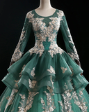 Green Long Sleeve Lace Unique Prom Dress Formal Gowns Evening Dress #SED246