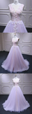 Pink Spaghetti Straps Embroidery Lace Tulle Long PromDress Pink Formal Dress #SED253