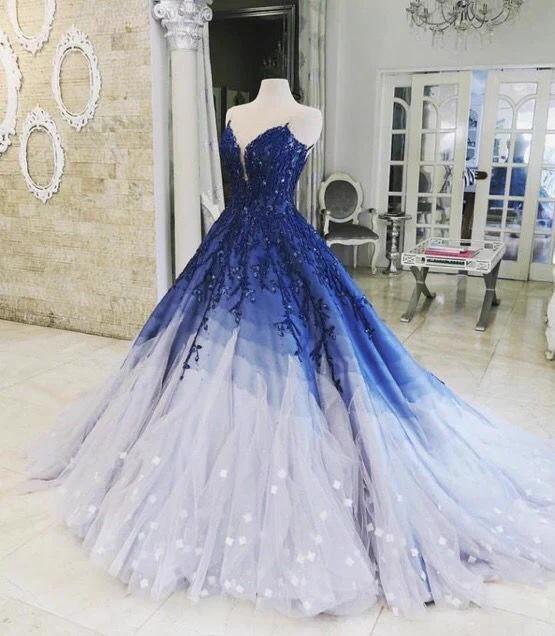 Ombre Prom Dress With Applique Royal Blue Prom Dresses Long Evening Dr SELINADRESS Ombre Prom Dress With Applique Royal Blue Prom Dresses Long Evening Dr SELINADRESS