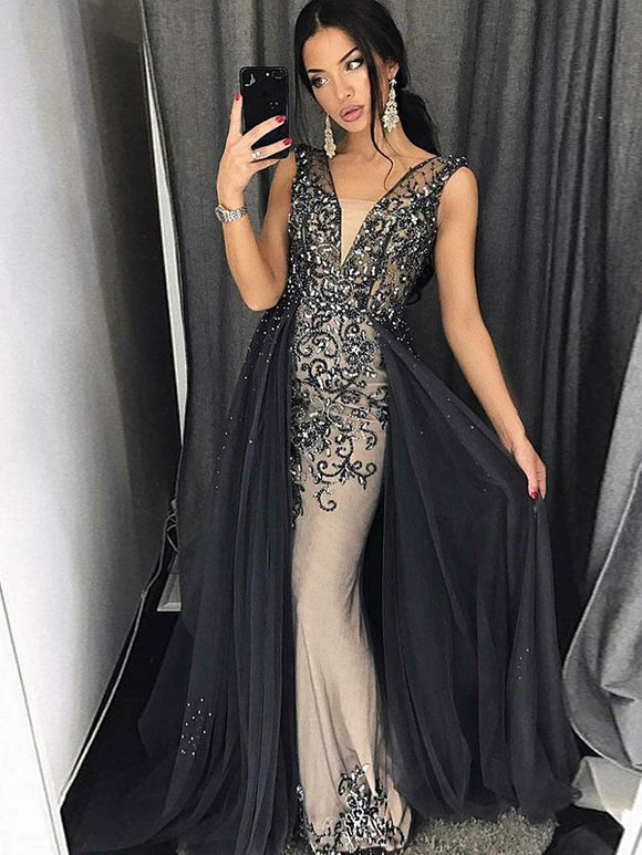 Trumpet/Mermaid Straps Black Prom Dress Sparkly Prom Dresses Long Evening Dress #SED264