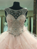 Pink Ball Gowns Long Prom Dresses Tulle Modest Prom Dress Evening Dresses #SED266