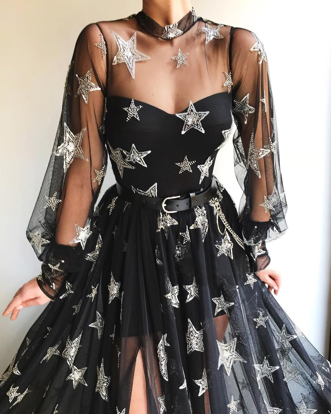 Black High Neck Sparkly Long Sleeve Unique Prom Dress Gorgeous Evening SELINADRESS Black High Neck Sparkly Long Sleeve Unique Prom Dress Gorgeous Evening SELINADRESS