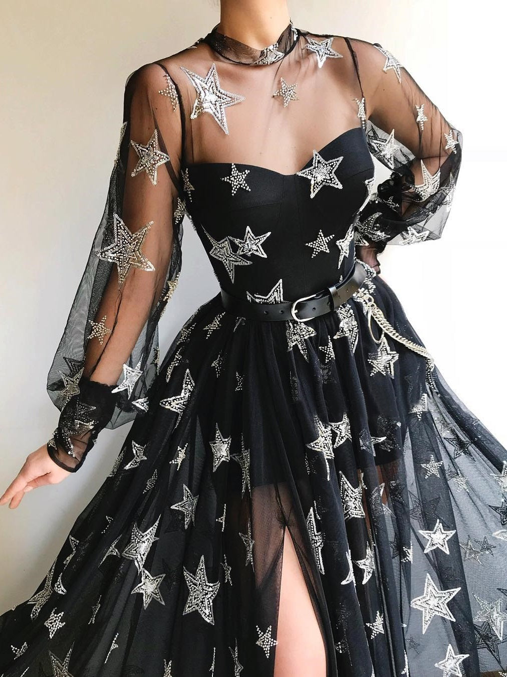 Black High Neck Sparkly Long Sleeve Unique Prom Dress Gorgeous Evening SELINADRESS Black High Neck Sparkly Long Sleeve Unique Prom Dress Gorgeous Evening SELINADRESS