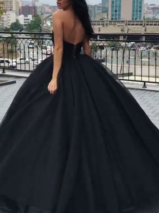 Chic Ball Gowns Prom Dresses Black Strapless Long Prom Dress Evening D SELINADRESS Chic Ball Gowns Prom Dresses Black Strapless Long Prom Dress Evening D SELINADRESS