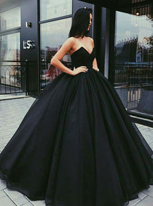Chic Ball Gowns Prom Dresses Black Strapless Long Prom Dress Evening Dresses #SED268