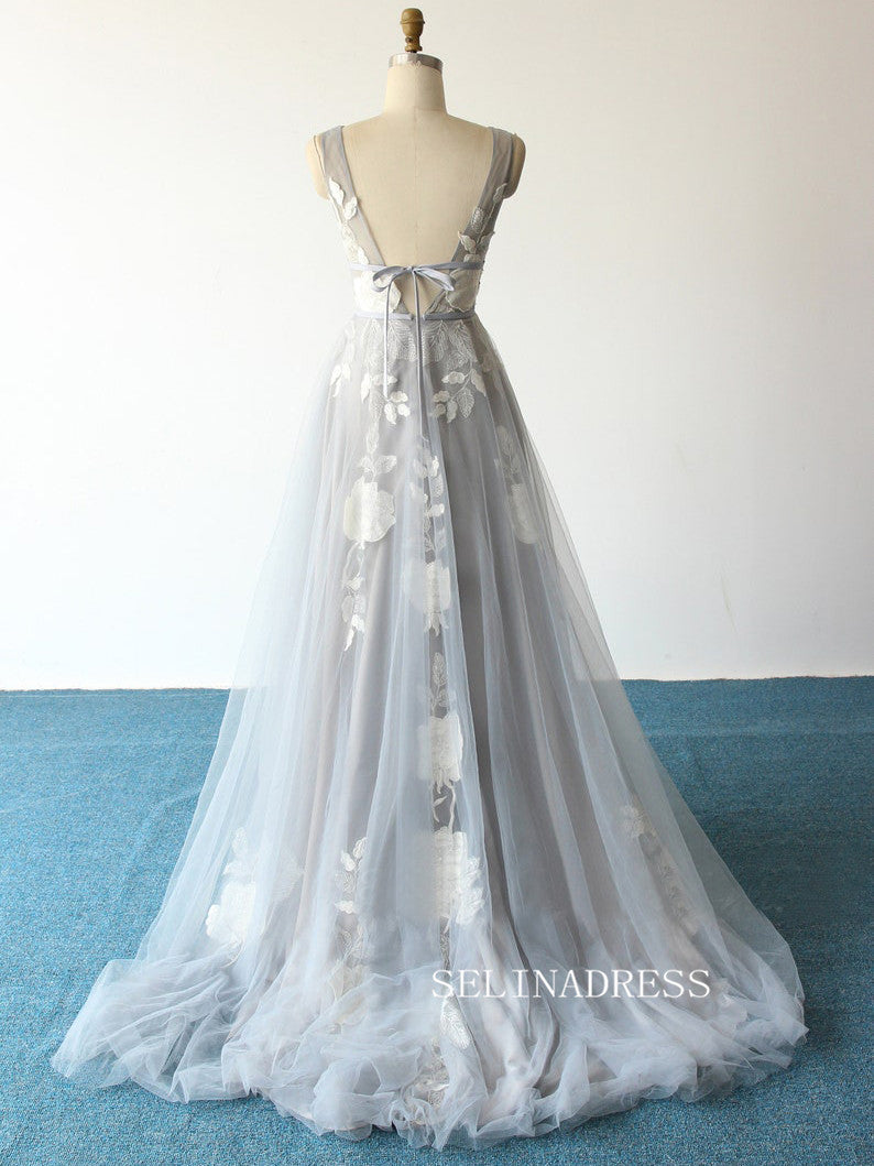 A Line V neck Vintage Wedding Dresses See Through Wedding Gowns SED353 SELINADRESS A Line V neck Vintage Wedding Dresses See Through Wedding Gowns SED353 SELINADRESS