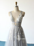 A Line V neck Vintage Wedding Dresses See Through Wedding Gowns SED353