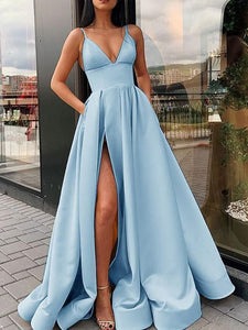 Spaghetti Straps Yellow Beautiful Long Prom Dress with Pockets SED412|Selinadress