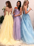 A-line Spaghetti Straps Modest Cheap Long Prom Dresses Applique Evening Dress SED517