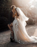 A-line Sweetheart Appliqued Beach Wedding Dresses Rustic Bridal Gowns SEW011