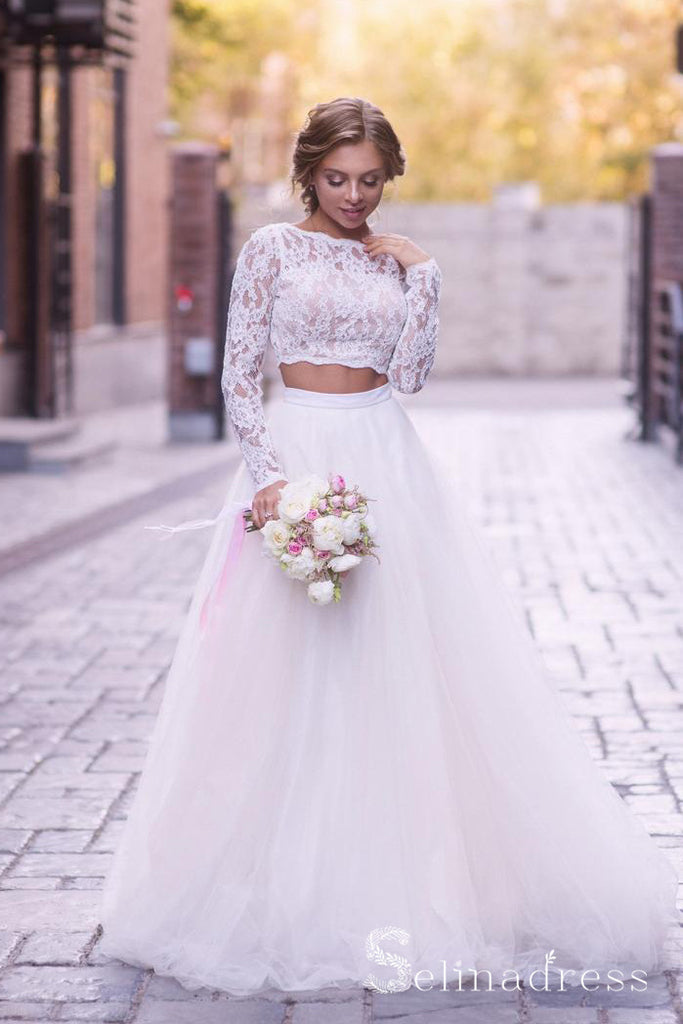 long sleeve see through dress Rustic Two Pieces Long Sleeve See Through Wedding Dresses Bridal Gowns SEW050