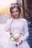 Rustic Two Pieces Long Sleeve See Through Wedding Dresses Bridal Gowns SEW050