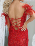 Glittery Red Sequins Homecoming Dresses 2022 Off-the-shoulder Cocktail Dresses #TKL006|Selinadress