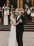 Sheath/Column Scoop Lace Rustic Wedding Dresses Bridal Gowns SEW073