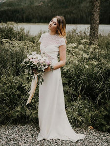Sheath/Column Scoop Lace Rustic Wedding Dresses Bridal Gowns SEW073