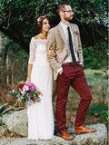 Sheath/Column Wedding Dress Half Sleeve Royal Lace Wedding Gowns SEW027|Selinadress
