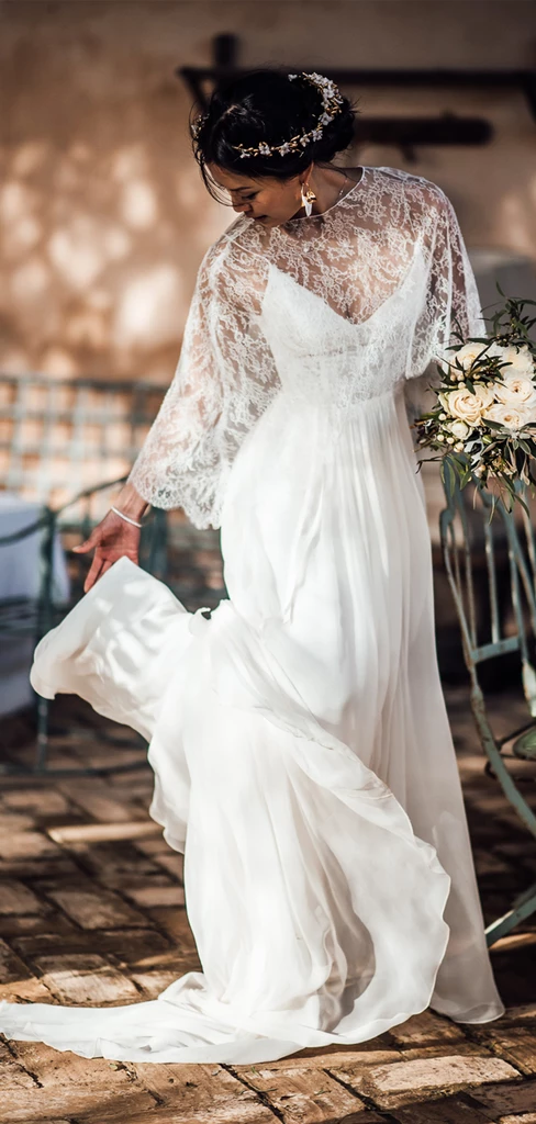 Two Piece Lace Chiffon Convertible Beach Wedding Dresses SEW075 SELINADRESS Two Piece Lace Chiffon Convertible Beach Wedding Dresses SEW075 SELINADRESS