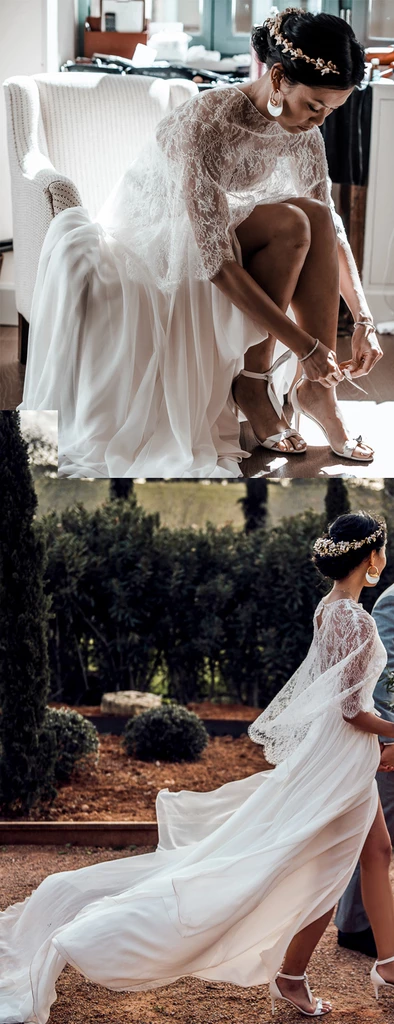 convertible beach wedding dress Modern Spaghetti Side Split Tulle Beach Wedding Dress