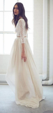 Two Piece High Low Lace Chiffon Ivory Boho Beach Wedding Dresses SEW076