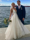 A-line Ivory Deep V neck Wedding Dresses Simple Cheap Wedding Gowns SEW029|Selinadress