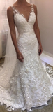 Sheath Sleeveless Backless Ivory Lace Ristic Wedding Dresses SEW078