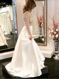 A-line V-neck See Through Bodice Beaded Long Sleeves Wedding Dresses SEW031|Selinadress