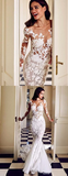 Trumpet/Mermaid Long Sleeve Lace Rustic Wedding Dresses With Applique SED359