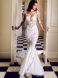 Trumpet/Mermaid Long Sleeve Lace Rustic Wedding Dresses With Applique SED359