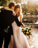 Open Back Spaghetti Straps Tulle Wedding Dresses Romantic Bridal Dresses SEW048|Selinadress