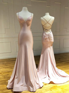 Trumpet/Mermaid Spaghetti Straps Pink Long Prom Dresses Sexy Evening Dress SED513|Selinadress