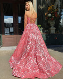 A-line Strapless Pink Modest Cheap Long Prom Dresses Unique Evening Dress SED517|Selinadress