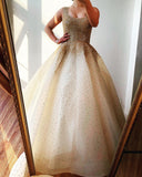 A-line Square Ball Gown Long Prom Dresses Tulle Beading Evening Dress SED521