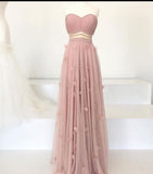 A-line Sweetheart Pink Long Prom Dresses Tulle Evening Dress SED528|Selinadress