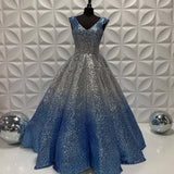 A-line V neck Ombre Long Prom Dresses Sequins Evening Dress SED568|Selinadress