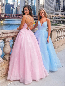 Chic A-line Spaghetti Straps Pink Long Prom Dresses Evening Dress GKS206|Selinadress