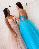 Chic A-line Spaghetti Straps Lace Long Prom Dresses Tulle Evening Dress KPS25246|Selinadress