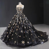 Black Strapless Ball Gowns Sparkly Long Prom Dresses Stunning Formal Dresses SED305