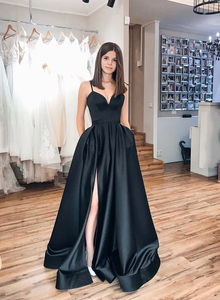 Black Spaghetti Strap Simple Long Prom Dress Evening Dress SED294
