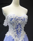 A-line 3D Applique Lace Long Prom Dress Lavender Evening Dress SED281