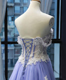 A-line 3D Applique Lace Long Prom Dress Lavender Evening Dress SED281