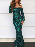 Unique Dark Green Mermaid Sparkly Long Prom Dress Evening Dress SED284