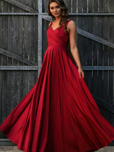 Unique A-line Red Simple Long Prom Dress Evening Dress SED285