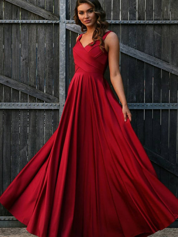 Unique A-line Red Simple Long Prom Dress Evening Dress SED285