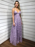 Chic Spaghetti Straps Lace Applique Lilac Long Prom Dress Evening Dress SED287