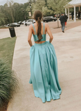 Chic A-line Two Pieces Long Prom Dress Cheap Turquoise Evening Dress SED277