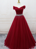 Chic Burgundy Off-the-shoulder Long Prom Dress Cheap Evening Dress SED279