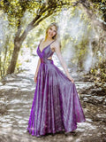 A-line Spaghetti Straps Grape Long Prom Dresses Sparkly Formal Gowns SED273